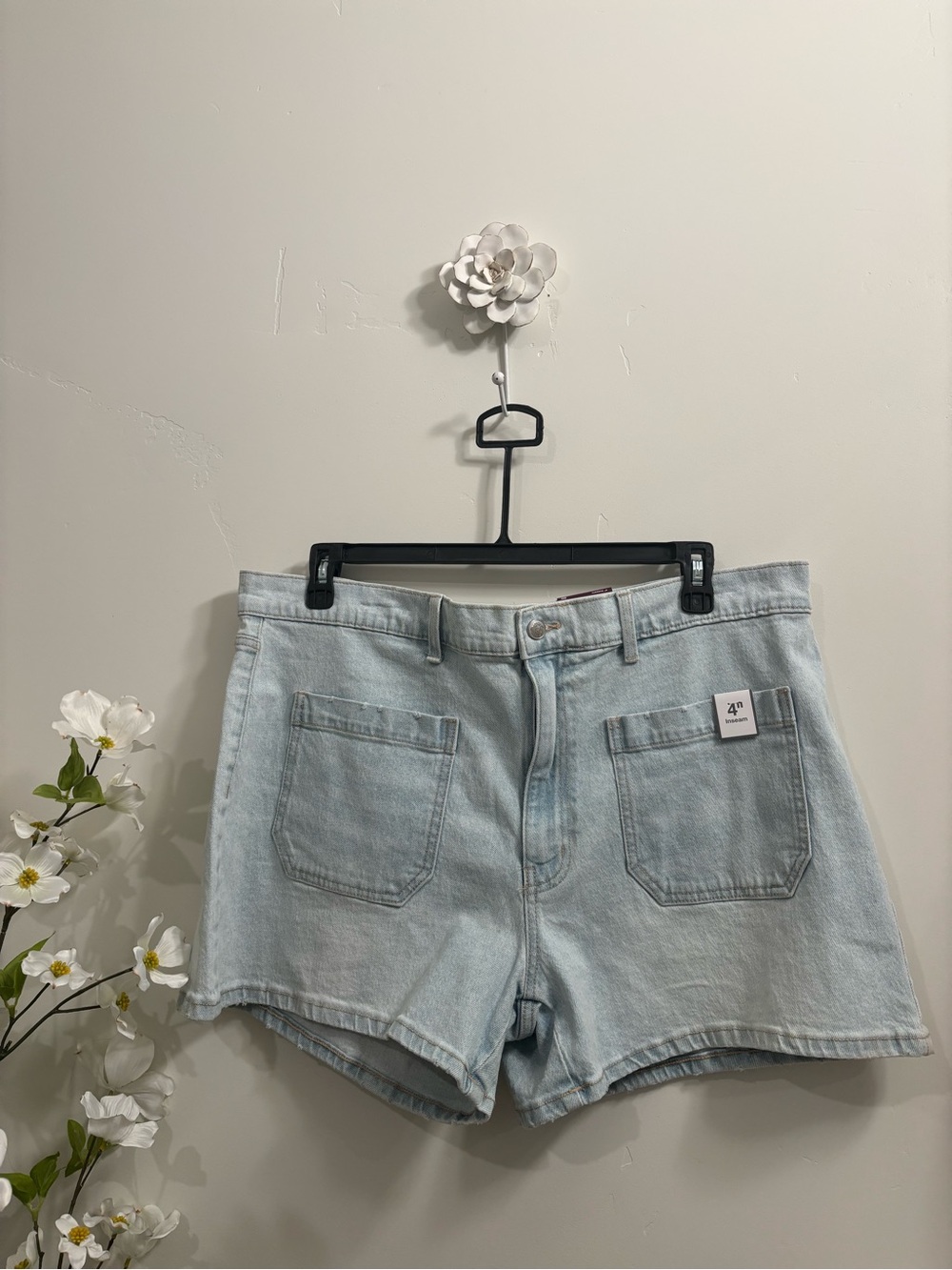 High-Rise Light Wash Denim Shorts